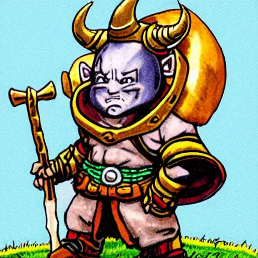 Prompt: “dnd dwarf with horned helmet, by akira toriyama, colorful”