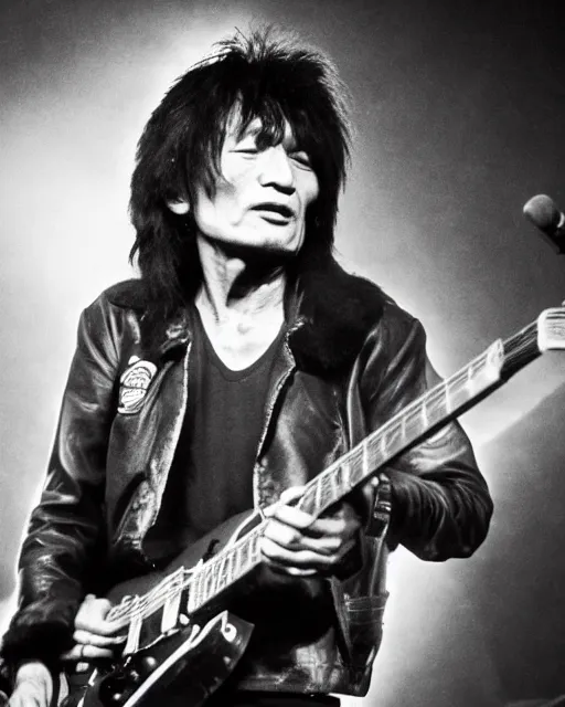 Image similar to sixty years old viktor tsoi with guitar in his hands, photo, microphone, rock concert, black and white, iso 6 0 0, 3 5 mm, codac gold