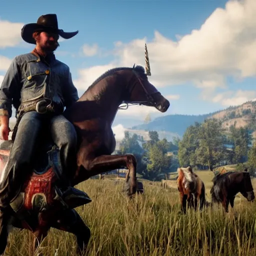 Image similar to unicorns in red dead redemption 2