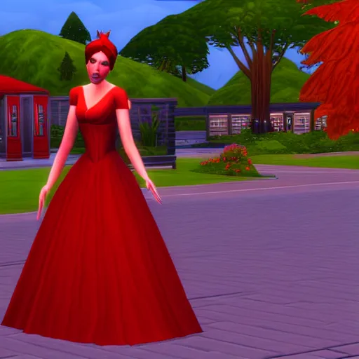 Prompt: the red queen in the sims