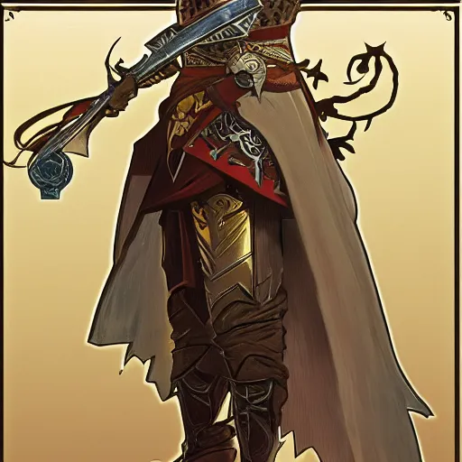 Image similar to an ultra detailed vector image of solaire of astora dressed as ezio auditore, concept art by alphonse mucha and greg rutkowski, praise the blood moon, octane render, liminal space