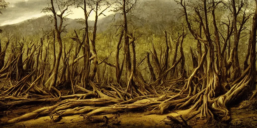 Image similar to dead forest artwork by eugene von guerard