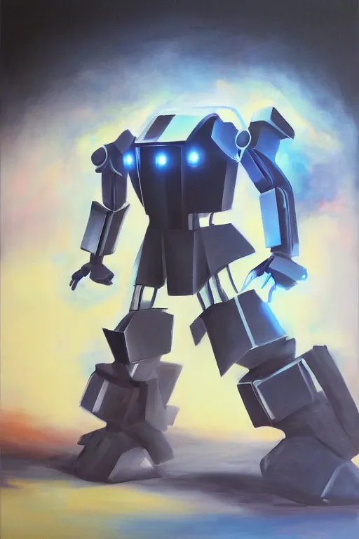 Image similar to tesla model 3 transforming into a transformer robot, oil on canvas