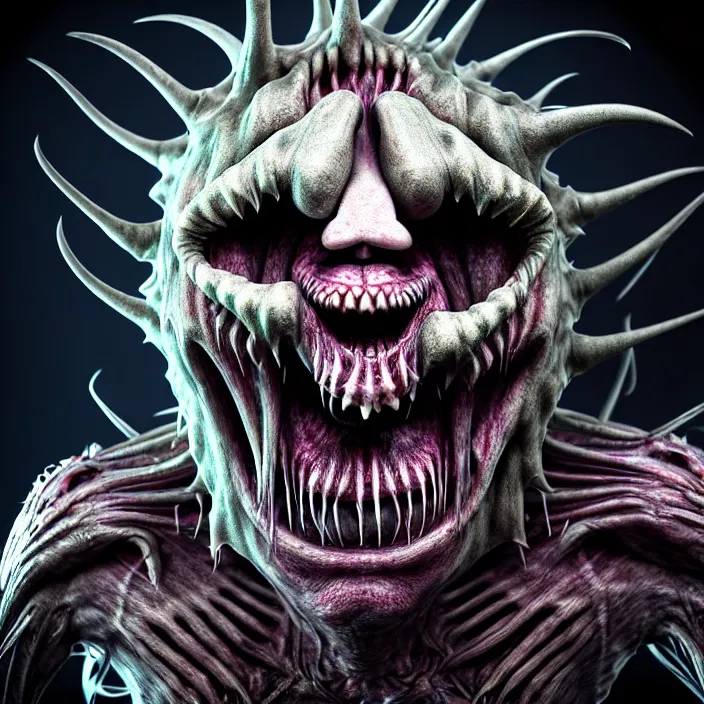 Image similar to gary busey as a monster designed by hr giger, colorful horror video game, sci fi horror,, body horror, unreal engine, octane render, depth of field, cycles render, hd