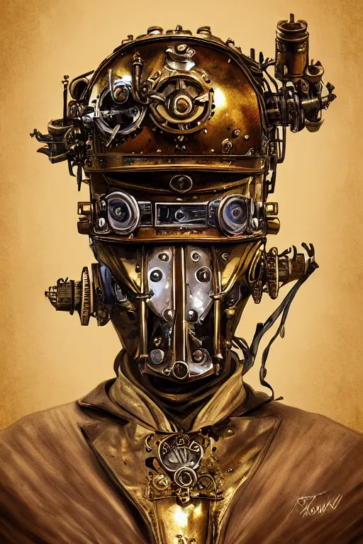 Image similar to steampunk helmet fantasy art mask robot ninja stylized digital illustration sharp focus, elegant intricate digital painting artstation concept art global illumination ray tracing advanced technology chaykin howard and campionpascale and cooke darwyn and davis jack