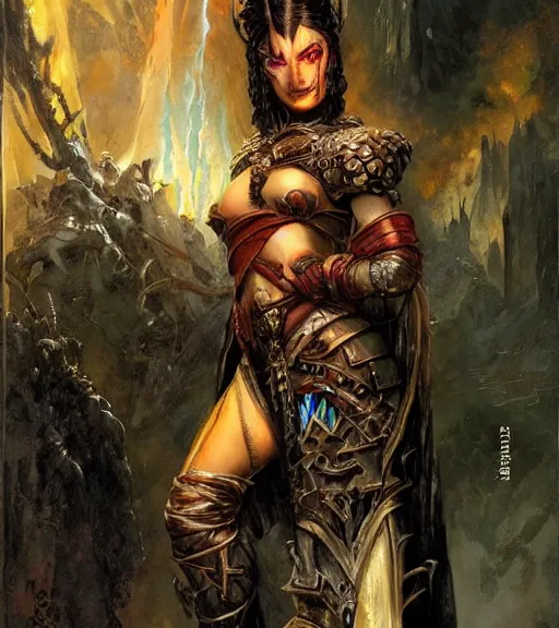 Image similar to a evil female half - orc fantasy priestess, art by karol bak and mark brooks and greg rutkowski, centered