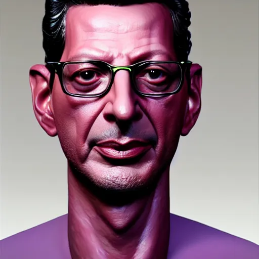 Prompt: close - up jeff goldblum face fused with violet plum, mixed jeff goldplum, fusion jeff goldblum sentient fruit, plum with face of jeff goldblum, highly detailed, unreal engine, 3 d art, digital art, painting by greg rutkowski