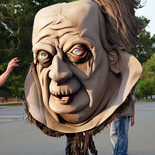 Image similar to parade float for leatherface, realistic photography, high detailed