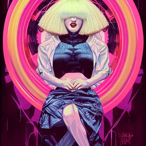 Image similar to portrait of crazy beautiful singer sia kate isobelle furler, ymmetrical, by yoichi hatakenaka, masamune shirow, josan gonzales and dan mumford, ayami kojima, takato yamamoto, barclay shaw, karol bak, yukito kishiro