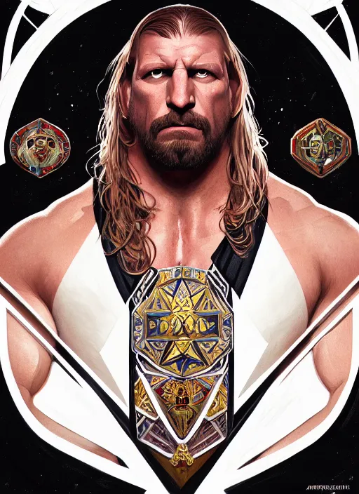 Image similar to symmetry!! portrait of wrestler triple h, intricate, elegant, highly detailed, digital painting, artstation, concept art, smooth, sharp focus, illustration, art by artgerm and greg rutkowski and alphonse mucha