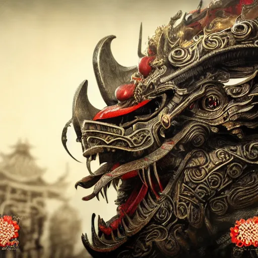 Image similar to chinese new year festival, intricate detail, royo, vallejo, frazetta, giger, whealan, hd, unreal engine,