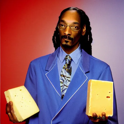 Image similar to Snoop Dogg holding a block of cheese for a 1990s sitcom tv show, Studio Photograph, portrait, C 12.0