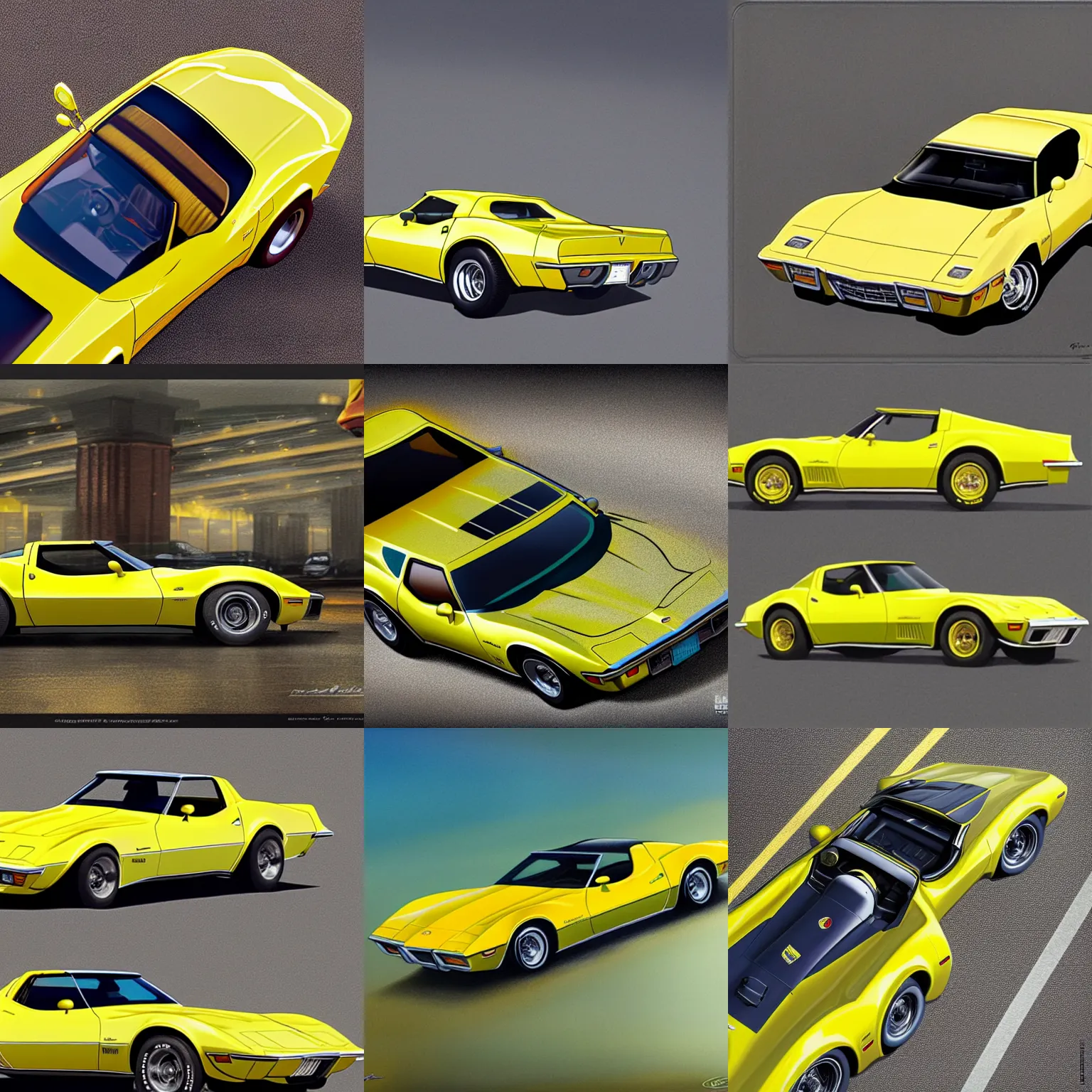 Prompt: a hotwheels car of a yellow 1979 stingray corvette, t-top, convertable,digital art,detailed,ultra realistic,art by greg rutkowski