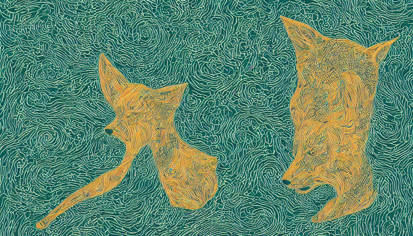 Prompt: thin long continuous lines form fox head by victo ngai