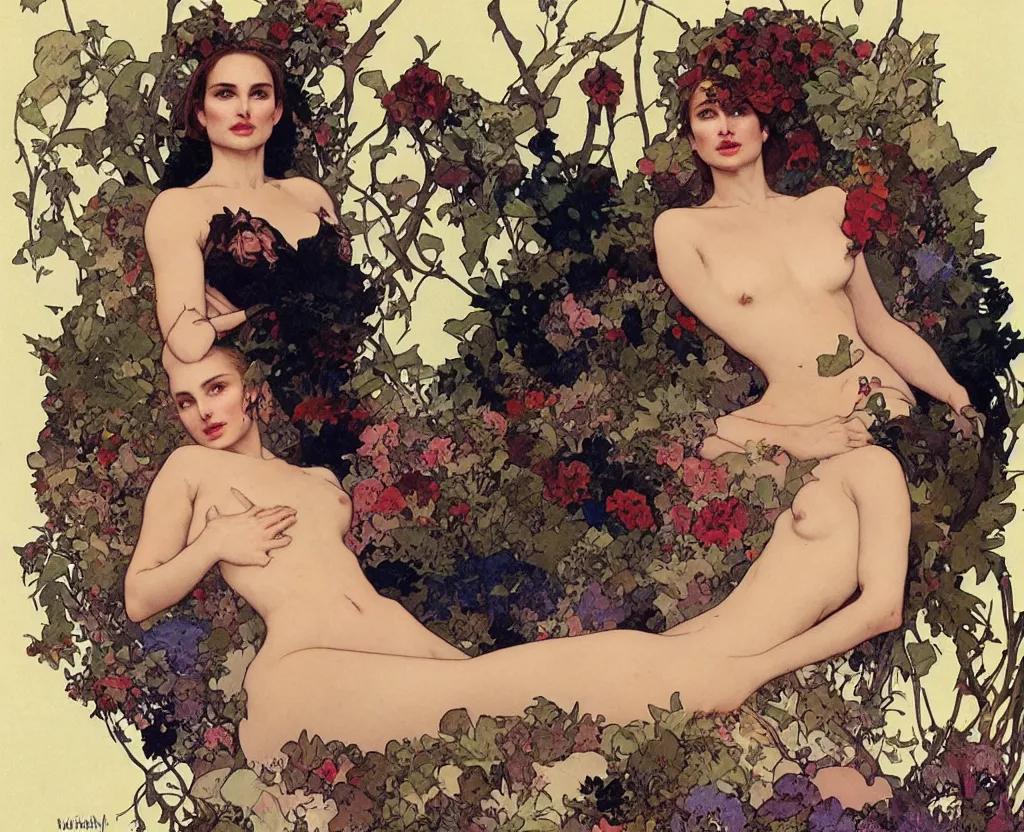 Image similar to natalie portman sits atop a pile of dead bodies by norman lindsay and alphonse mucha and artgerm.