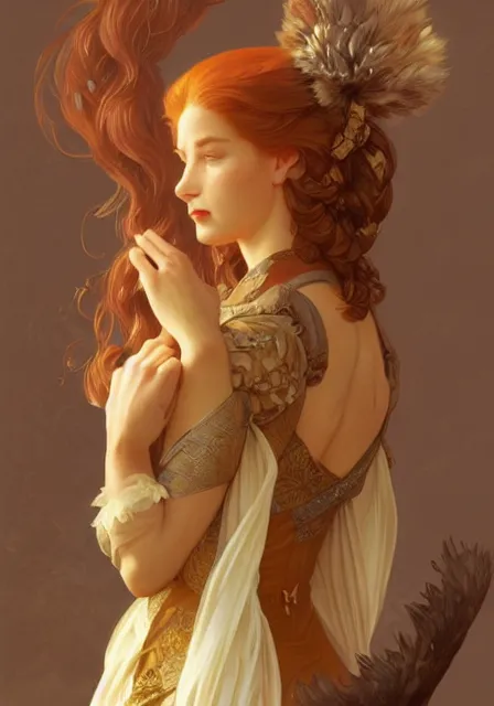 Image similar to sansa - fox furry, intricate, elegant, highly detailed, digital painting, artstation, concept art, smooth, sharp focus, illustration, art by artgerm and greg rutkowski and alphonse mucha and william - adolphe bouguereau