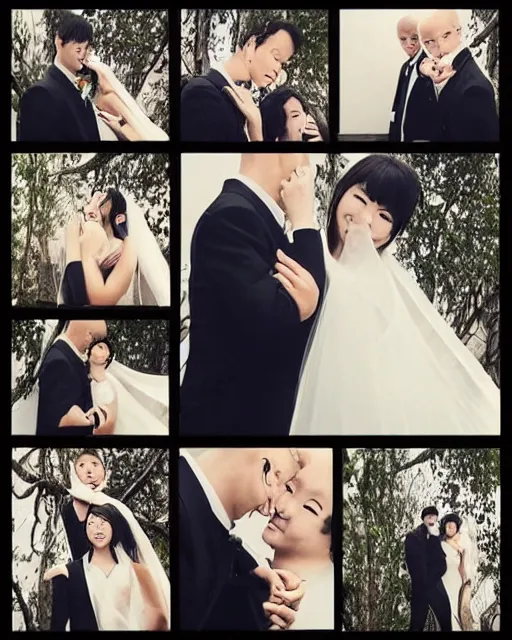 Image similar to saitama one punch man instagram couple's wedding photo shoot, closeup photo