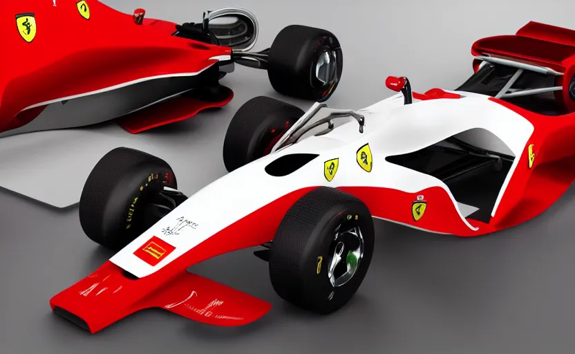 Image similar to still of a retro futuristic ferrari formula 1 car inspired by f 1 2 0 2 1 concept, studio lighting,