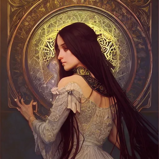 Image similar to alchemy and rosicrucianism fall in love, deep focus, d & d, fantasy, intricate, elegant, highly detailed, digital painting, artstation, concept art, matte, sharp focus, illustration, art by artgerm and greg rutkowski and alphonse mucha