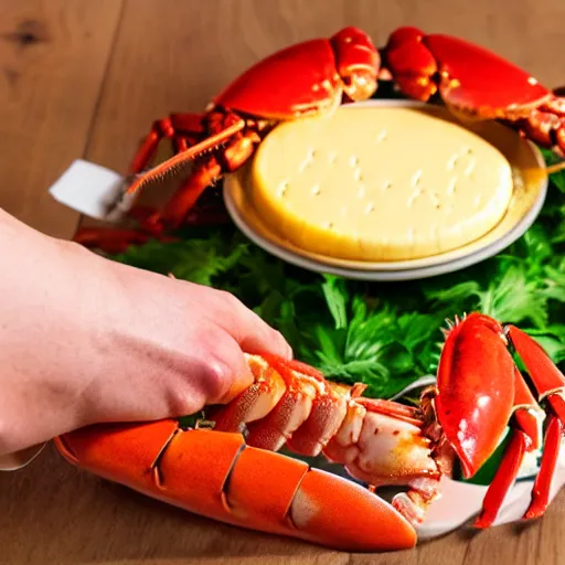 Prompt: lobster holding cheese