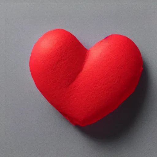 Image similar to 3d render of a badly formed red putty heart shape in the middle of a gray sheet of paper