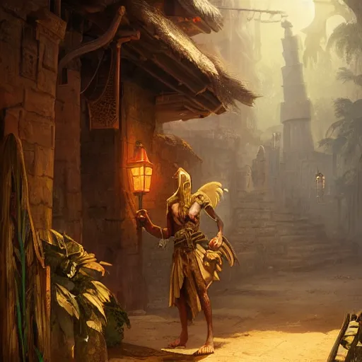 Image similar to A Kajiit sneaking through an egyptian village by night, DnD character, unreal engine, octane render, dramatic lighting, digital art, by Stanley Artgerm Lau, greg rutkowski, thomas kindkade, alphonse mucha, loish, norman Rockwell