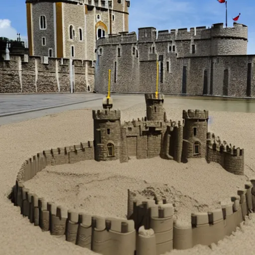 Image similar to full - size buzzbee guards outside tower of london sandcastle, tiltshift