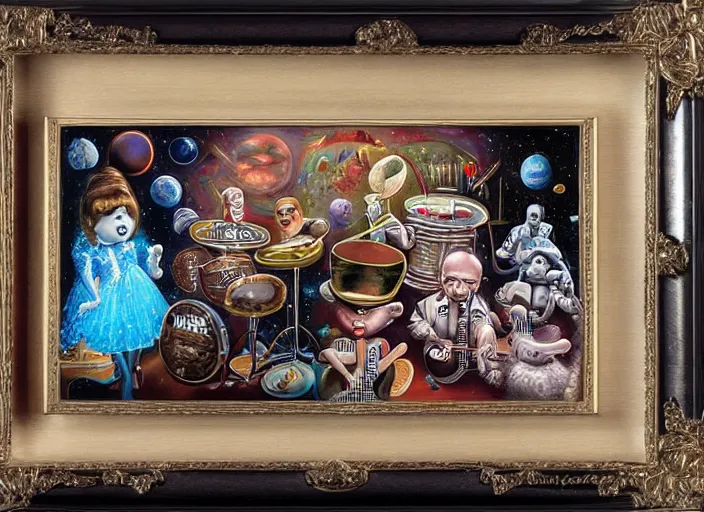 Image similar to the space band, lowbrow, matte painting, 3 - d highly detailed, in the style of mark ryden,