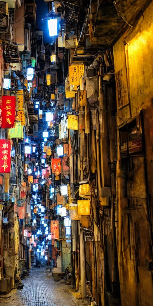 Prompt: view of an alley in china / taiwan at night