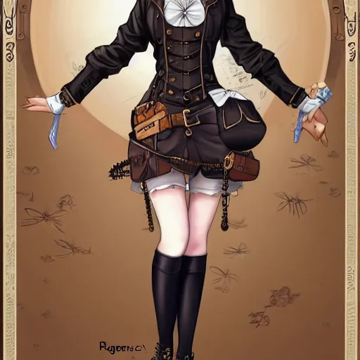 Image similar to A girl in a steampunk style costume by Range Murata