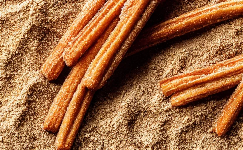 Image similar to a delicious churro, in sand, food photography