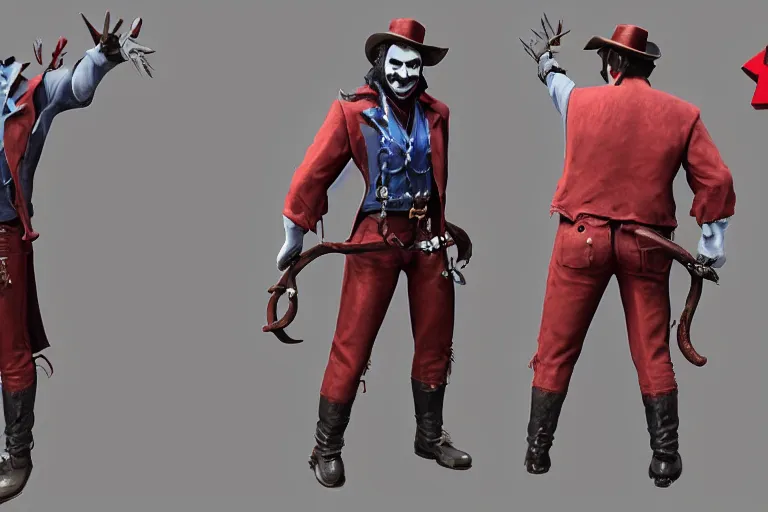 Image similar to 3d sculpt of a dark fantasy gothic circus clown, artstaton, League of Legends, red dead redemption2, overwatch, digital illustration