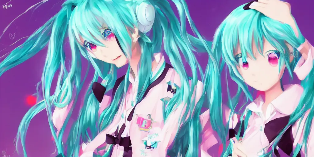 Prompt: Hatsune Miku , digital art, art station, tredning on art station, anime, colorful art