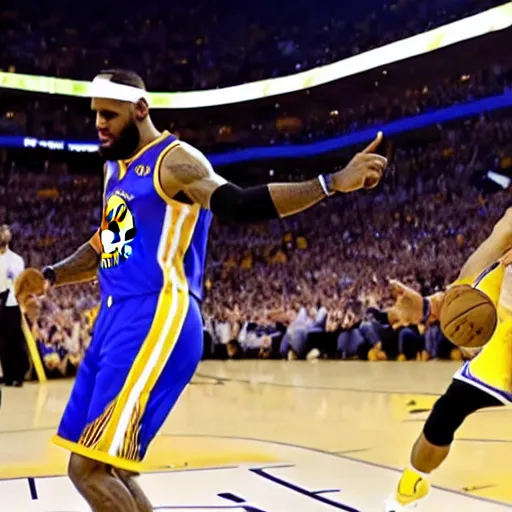 Image similar to lebron james and steph curry fight over a foul at nba