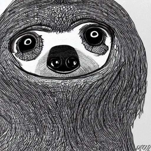 Image similar to stoned sloth, cartoon, animation, drawing, detailed