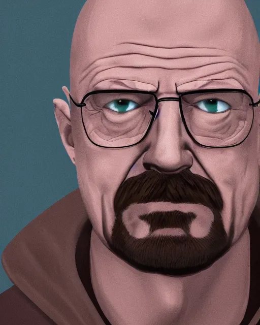 Image similar to portrait of walter white in the style of justin roiland. heisenberg from breaking bad. cinematic lighting. style of rick & morty. photographic, photography. by justin roiland