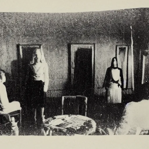 Prompt: a seance in a dark room, photo still