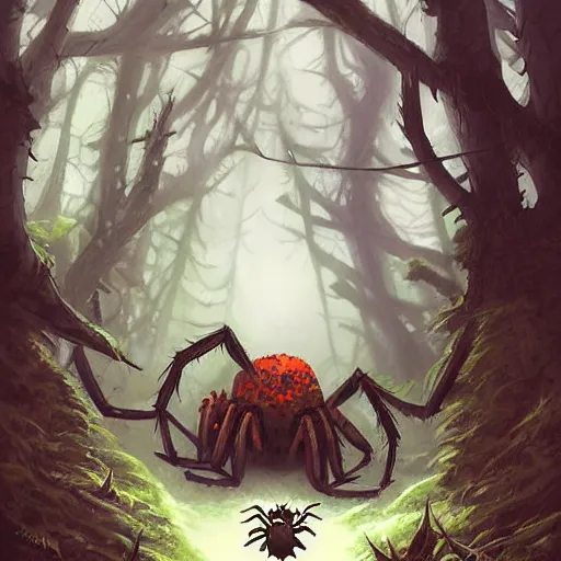 Prompt: giant spider monster in a dark forest, by andreas rocha