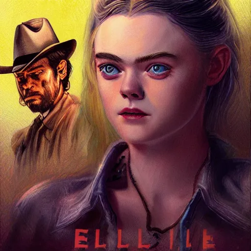 Prompt: comic style portrait painting of elle fanning as a western outlaw, art by erick arciniega, 4 k, comic style, highly detailed, epic lighting