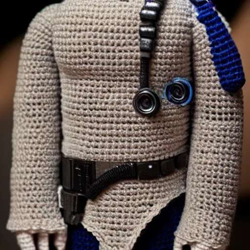 Image similar to a crochet of han solo, very detailed, complex, intricate,many detailes, realistic, Sigma 50mm f/1.4