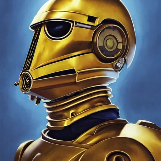 Image similar to greg manchess portrait painting of armored c 3 po as overwatch character, medium shot, asymmetrical, profile picture, organic painting, sunny day, matte painting, bold shapes, hard edges, street art, trending on artstation, by huang guangjian and gil elvgren and sachin teng