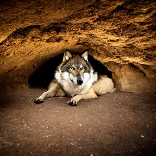 Image similar to a photo of a wolf, in a dark cave