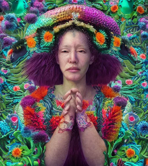 Prompt: portrait of quetzalcoatl, surrounded by flowers, by nan goldin, moebius, katsuhiro otomo, rococo, trending on artstation, muted lighting, hyper realism, octane render, 8 k, hyper detailed, ink by dave gibbons