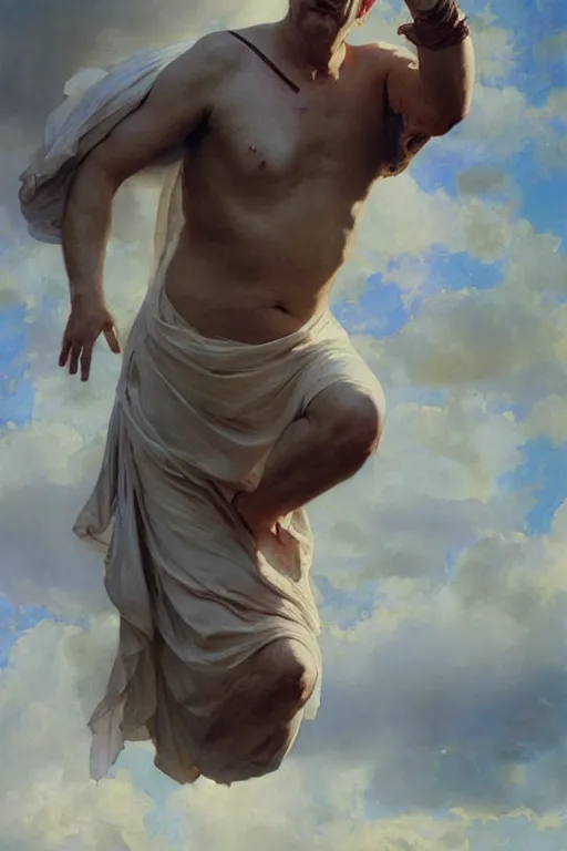 Image similar to beautiful oil painting portrait of ancient roman god emperor steve buscemi floating in the air wearing the civic crown levitating and ascending in a religious pose, ascension, art by anders zorn, wonderful masterpiece by greg rutkowski, expressive brush strokes, beautiful cinematic light, american romanticism by greg manchess, jessica rossier