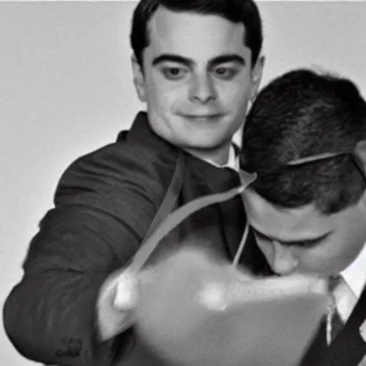 Image similar to Historical photograph of Ben Shapiro being hog-tied, high detail