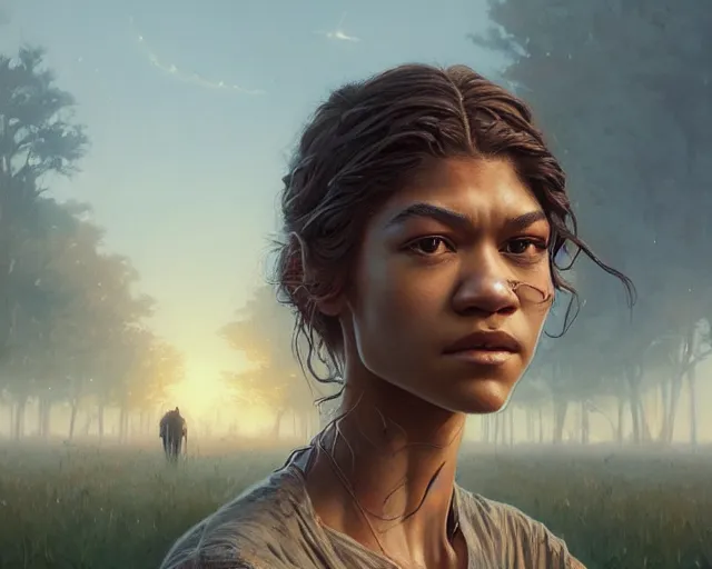 Prompt: highly detailed portrait of zendaya in the walking dead, stephen bliss, unreal engine, fantasy art by greg rutkowski, loish, rhads, ferdinand knab, makoto shinkai and lois van baarle, ilya kuvshinov, rossdraws, tom bagshaw, global illumination, radiant light, detailed and intricate environment