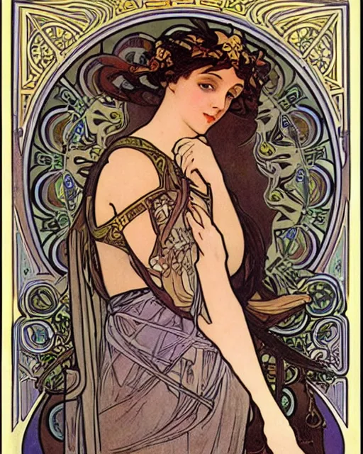 Image similar to an elf princess by Alphonse Mucha