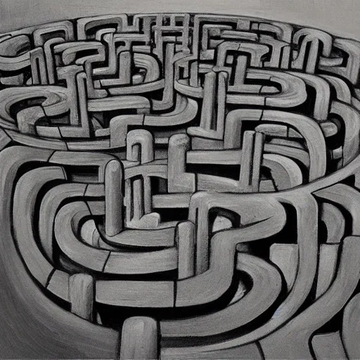 Prompt: surreal concrete maze by pj crook