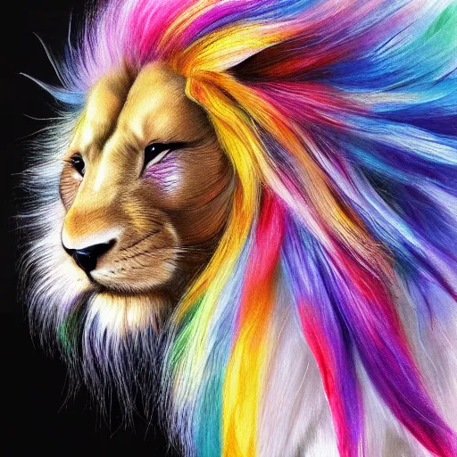 Image similar to cute fluffy bunny mouse mixed creature with long colorful flowing lion mane with mohawk hairstyle hybrid animal detailed painting 4 k