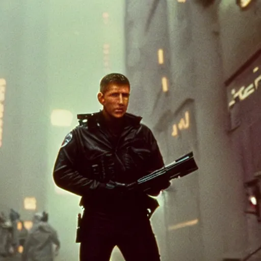 Image similar to film still blade runner Officer Deckard wearing Nike ACG techwear